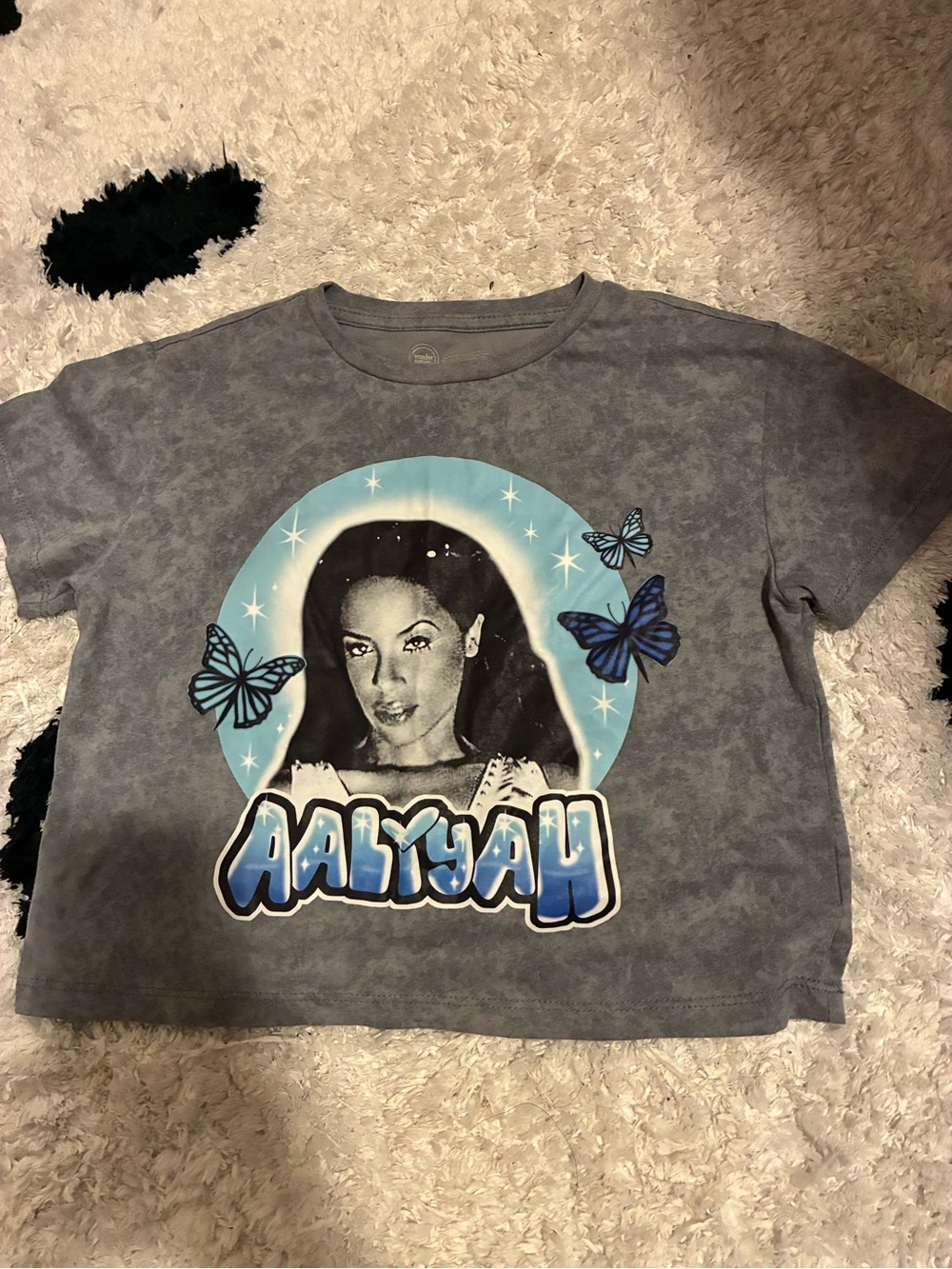 wonder nation Gray Tee with Blue Graphic and Butterflies